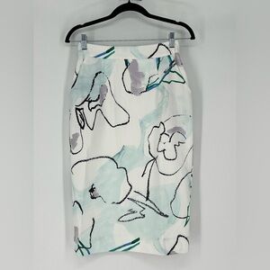 LOVE, BONITO NWOT WHITE WATERCOLOR PENCIL SKIRT W/POCKETS, LINED, BACK ZIPPER